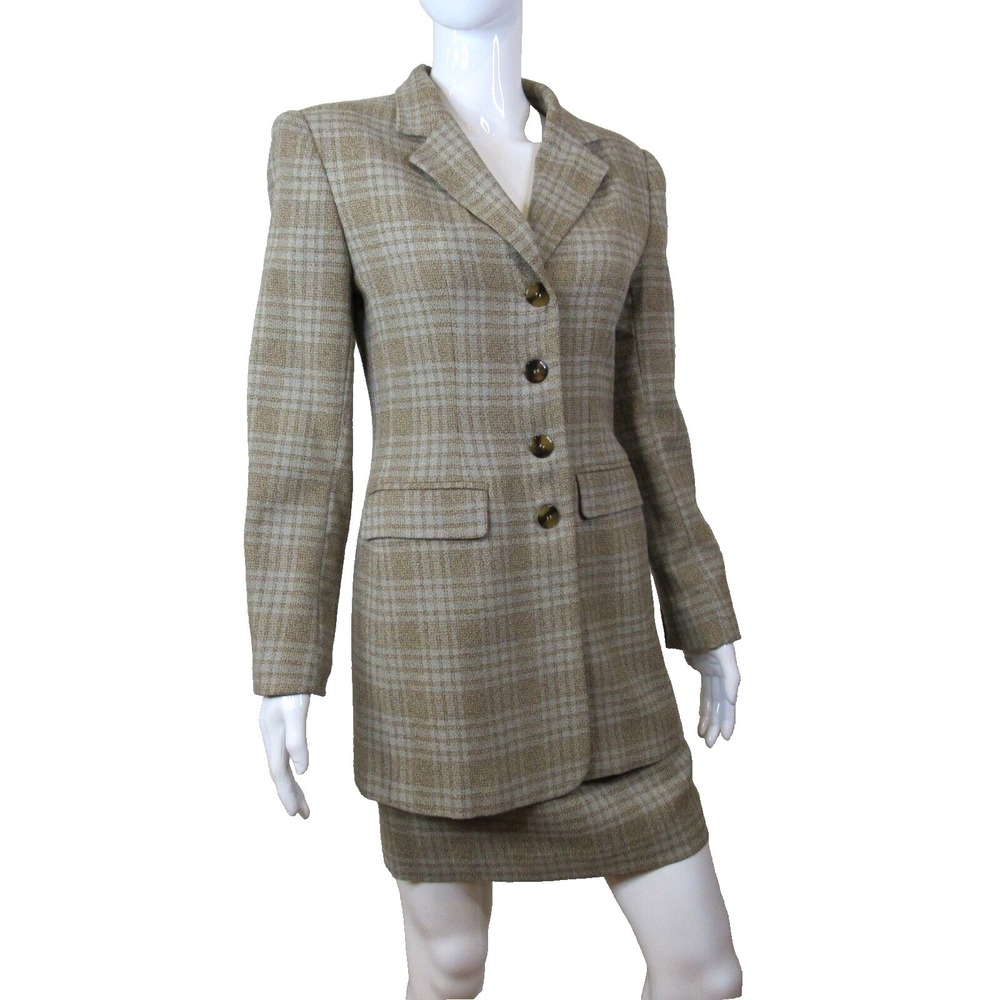 VTG Paradox Nineties Plaid 100% Wool Lined Blazer Mini Skirt Suit Career Preppy